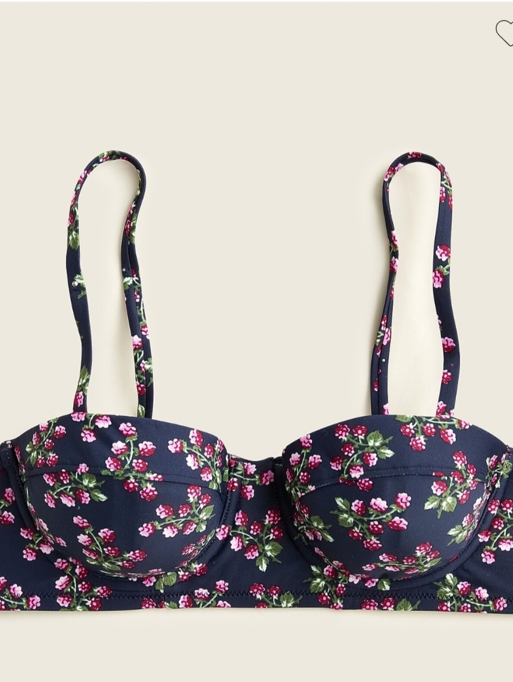 NWT J Crew Raspberry Fruit Print Navy Bikini Top Swimwear Size 34A